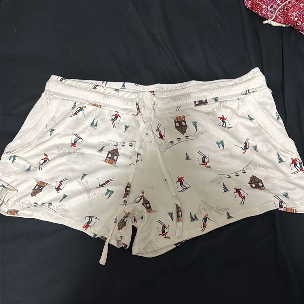 White Ski Sleeping Shorts with Elastic Waistband
